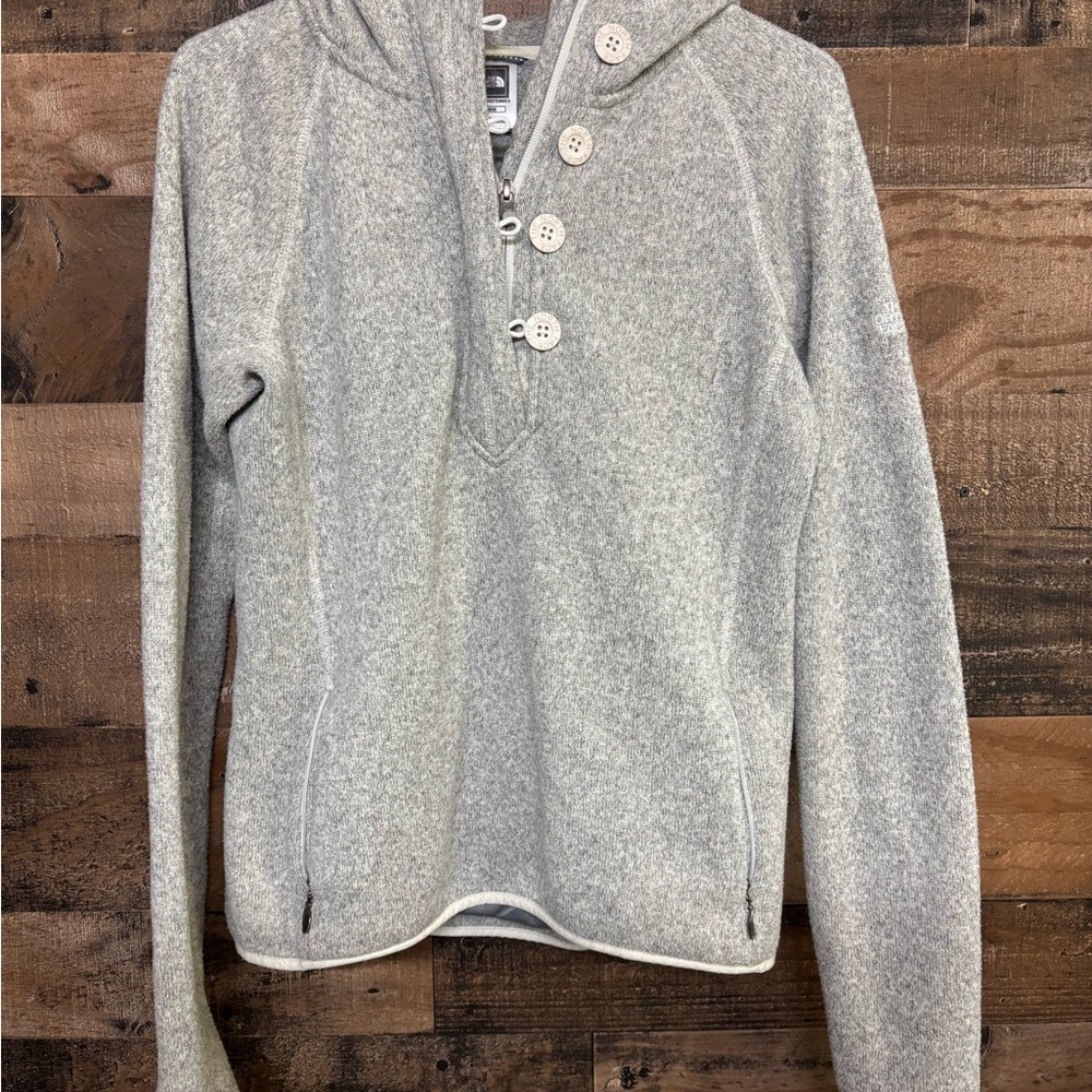 The North Face Gray Button-Up -Zip Up Hoodie Sweater Women’s M with pockets EUC